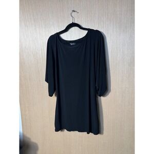 Norma Kamali Black Dolman Sleeve Tunic Mini Dress Large Boat Neck Jersey Stretch
